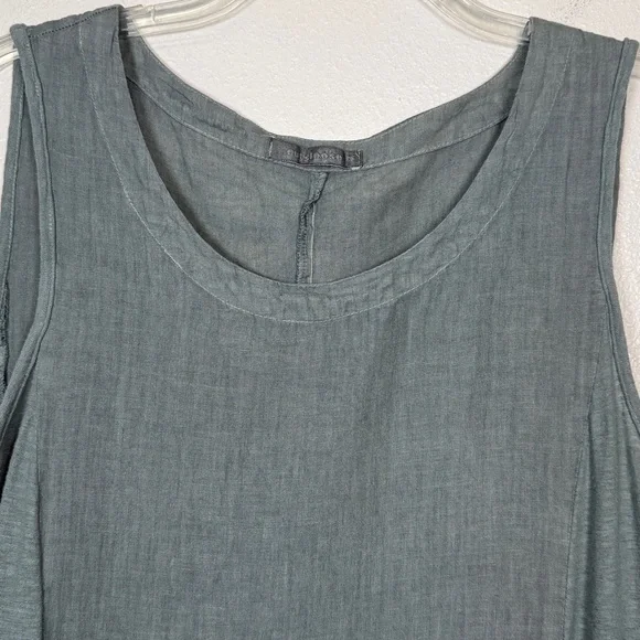 Cut Loose Linen Asym Tunic Dress M Sage Green Sleeveless Pocket Tiered Lagenlook - Picture 7 of 17